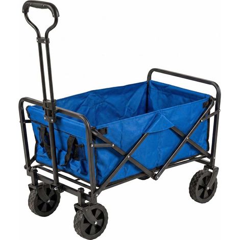 Carrello da Giardino spiaggia Pieghevole trasporto merci richiudibile Portatutto 4 ruote in Acciaio e Tessuto Oxford Portata blu 75kg Ruote 360 Gradi servizio esterno Attrezzatura HORECA