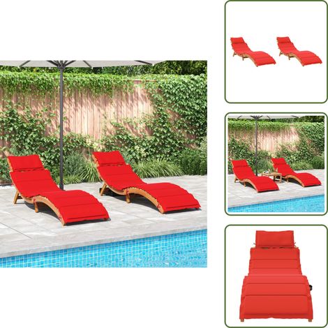 The Living Store Sonnenliegen mit Auflagen 2 Stk. Rot Massivholz Akazie - Sonnenliegen - Gartenmöbel - Holzterrasse - Outdoormöbel - Balkonmöbel (1/5)