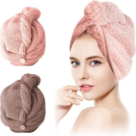 Serviette Cheveux,Cheveux Secs Cap,Cheveux Séchage Serviettes Microfibre Fournitures de Salle de Bain Doux Cheveux secs Turban (1/4)