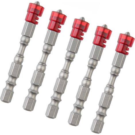 Set mit 5 Kreuzschlitzschraubendreher-Bits aus S2-Legierungsstahl, magnetischer Sechskantschaft für Bohrmaschinen, rotes Werkzeugset, Profi-Set (1/5)