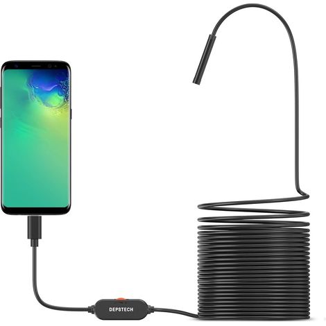 Endoscope USB 720P Caméra Endoscopique Sonde Étanche IP67 de 5,5mm Caméras d'inspection Câble Semi-Rigide de 5m avec 6 LED, Type-C Compatible avec Téléphones OTG Android, PC -Câble 5M (1/5)