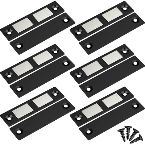Loquet de porte magnétique(Lot de 6, Noir) – Aimants puissants pour meubles, double fermeture magnétique pour portes de placard et tiroirs – Fixation robuste pour penderies, armoires et meubles de ran (1/5)