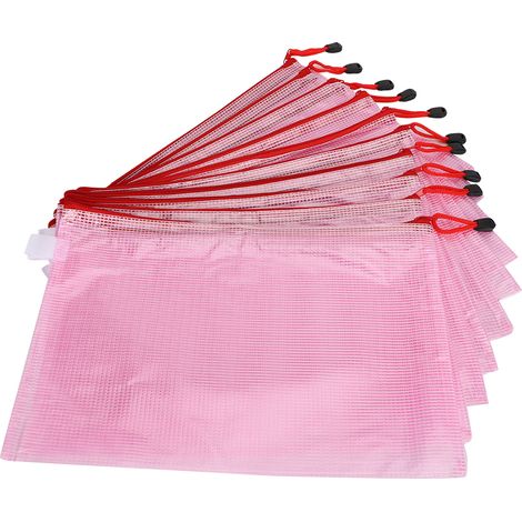Pochette à zip en filet A4, 10 pièces, transparente PVC, classeur pour documents, organiseur de papiers, rose clair (1/5)