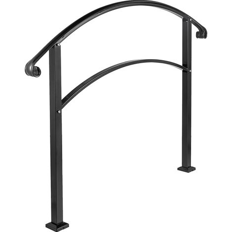 Garde-corps extérieur pour escaliers, adaptable 1 à 5 marches, fer forgé noir, rampe flexible pour porche, compatible béton ou bois. (1/5)