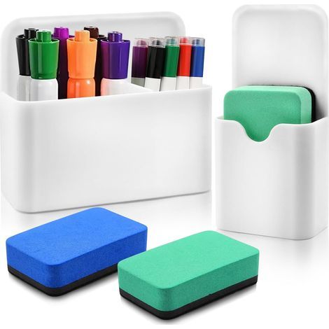 2-Piece Magnetic Pen Holder, Marker Holder, Pen Pot, Whiteboard Accessories with 2 Sponges for Refrigerator, Magnetic Whiteboard, Home, Office, School (1/5)