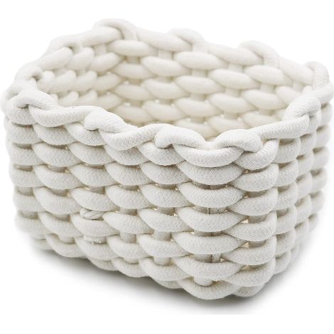 Panier de rangement en coton tricoté, panier décoratif rectangulaire naturel imperméable, boîte de rangement idéale pour la chambre de bébé, la chambre à coucher et le salon. (1/5)