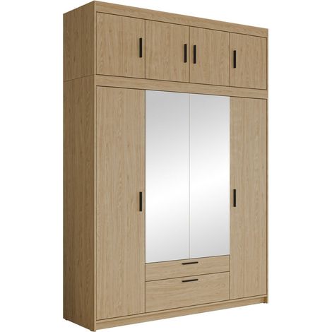 Armoire Novduni 109, Chêne, 246x177x53cm, Portes d'armoire: Avec des charnières, Nombre d'étagères: 8 (1/4)