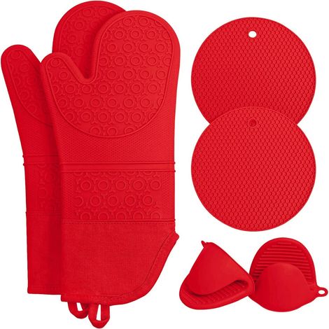Silicone Insulation Oven Gloves, Microwave Oven High Temperature Resistant, Thickened Kitchen Insulation Gloves, Honeycomb Pad Hand Clamp, 6-piece Set. (1/5)