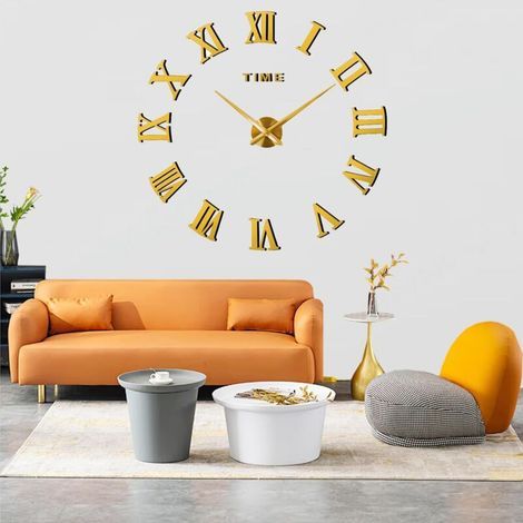 DIY Horloge Murale 3D Moderne Mute Grande Horloge Murale XXL Miroir Autocollant pour décoration Cadeau à la Maison, au Restaurant, au Bureau et à l'hôtel (Or) (1/5)