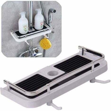 Bathroom Drilling Brackets Shower Pole Shelf Height Adjustable Shower Pole Shelf Shelf Rack Organizer with Rail Bathroom Holder Adjustable Height for Shower Rail