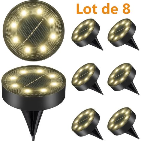 Lot de 8 Lumières solaires de sol extérieures - Étanche IP68 - Blanc chaud - Allumage automatique - Pour jardin, allée, terrasse, entrée de garage (1/5)