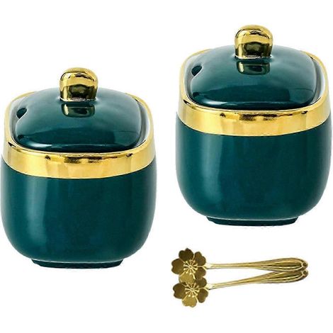 Gewürzdose aus Keramik, Küchenbehälter, staubdicht, multifunktionaler Organizer, Zuckerdose mit Löffel, Gewürzbox für Pfefferbuffets-two jar (1/5)