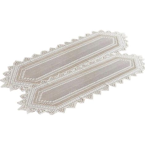 Lot de 2 napperons en dentelle de coton faits main, blancs, à motifs floraux, pour tables à manger et tables basses. (1/5)