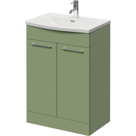Napoli 390 Olive Green 600mm 2 Door Vanity Unit with Arc Basin - 600mm - Chrome 160mm Handle