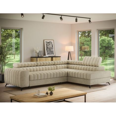 Ecksofa mit Schlaffunktion Sofa GRADO Stoff Whisper Beige Ottomane Rechts (1/5)
