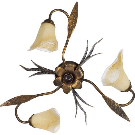 ONLI Forgiata - Lampada da Soffitto 3 Luci, Vetro opaco color Ambra, Metallo Marrone spennelato Oro (1/5)