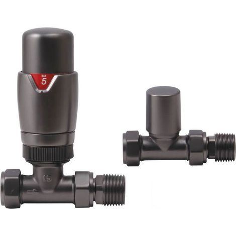 Heatwave Prime Brushed Gunmetal Straight Thermostatic Radiator Valve Set