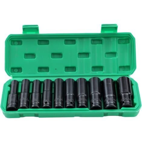 1/2" Jeu de Douilles Profondes Impact 10 Pièces 8mm-24mm Métrique Clé Jeu de Douilles à Chocs Profondes, Outil de Réparation de Moteurs Tracteurs Camions (Budget) (1/5)