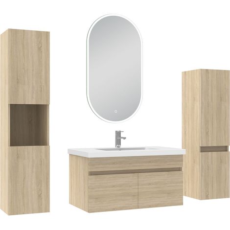 Ocean meubles simple vasque 80cm colonnex2 + vasque + miroir LED Chêne Wotan (1/5)