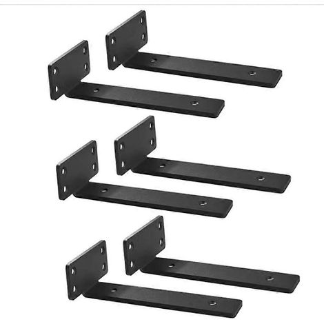 Six supports d'étagère flottants de 12 pouces, supports d'étagère robustes, supports en L épaissis de 1/5 de pouce pour le support d'étagère, noirs. (1/5)