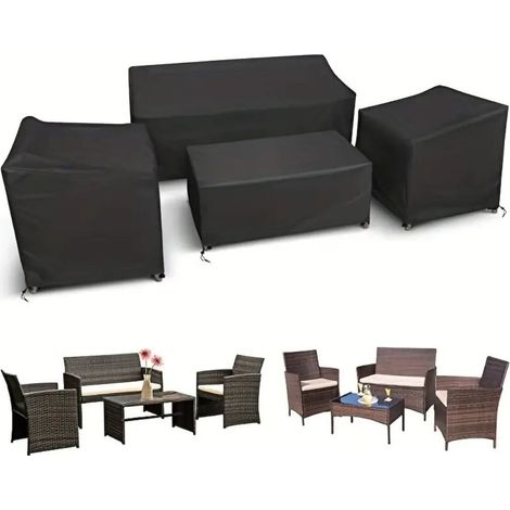 Ensemble de 4 housses de meubles d'extérieur pour canapé, fauteuil et table basse en tissu Oxford robuste, protection imperméable et coupe-vent pour cour, jardin (1/4)