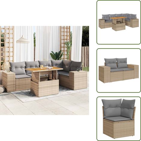 6-tlg. Garten-Sofagarnitur mit Kissen Beige Poly Rattan - Garten Sofagarnitur - Garten Sofagarnituren - Outdoor Sofagarnitur - Sofagarnitur Terrasse (1/5)