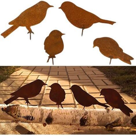 XEPHO Oiseaux Rouillés avec Vis Oiseaux Jardin Silhouette Décoration Déco Métal Rouillé Jardin Yard Art Metal Birds Ornements de Oiseaux Patio Yard Paysage 4PCS