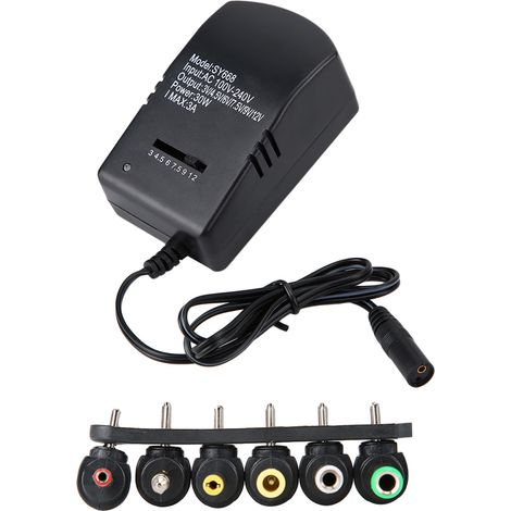 Adaptateur secteur universel 30 W à tension réglable 3 V/4,5 V/6 V/7,5 V/9 V/12 V (prise américaine 100-240 V)