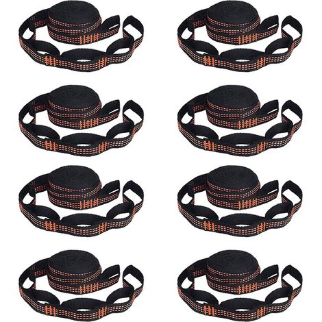 Sangles de hamac à 5 anneaux haute résistance en polyester renforcé pour hamac d'intérieur et d'extérieur - orange (1/4)