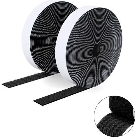2 adhésif double face à crochets et à boucles, 20MM x 5M Ruban adhésif autocollant, bandes robustes, ruban à emboîtement pour cadres de photos, moustiquaires, tapis, bricolage - Noir (1/5)
