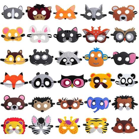 30 masques d'animaux en feutrine, compatibles avec les articles de fête pour enfants sur le thème de la jungle
