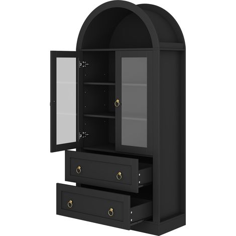 Aparador alto con puertas de cristal y cajones 80 x 36 x 170 cm negro HOMVRA (1/5)