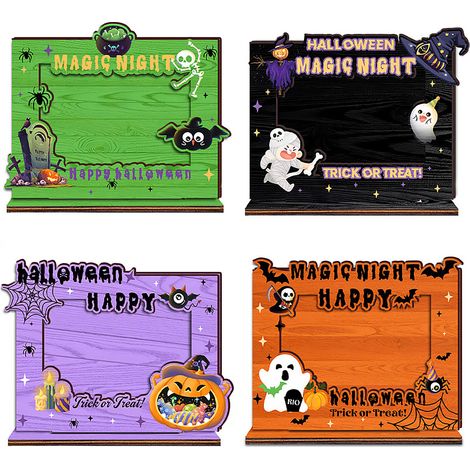 Cadre photo décoratif en bois SCM1002 Ensemble de 4 pièces pour Halloween et anniversaire ambiance festive (1/5)