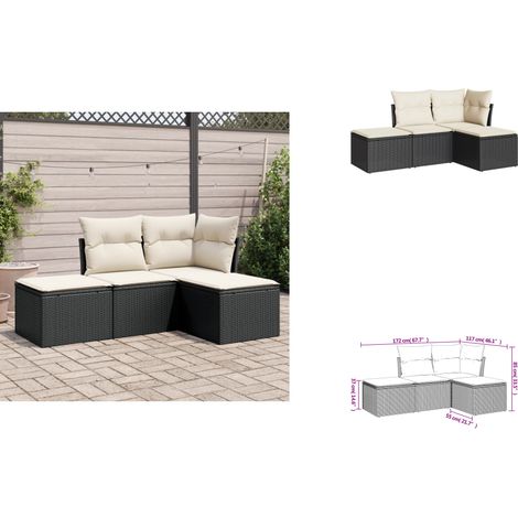 Salon de jardin 4 pcs avec coussins noir résine tressée - Salon De Jardin - Mobilier De Jardin - Salon Extérieur - Ensemble De Canapés - Canapé D'angle (1/3)