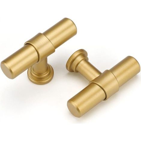Lot de 2 poignées de meubles dorées pour armoires, tiroirs de cuisine, trou unique, alliage d'aluminium et alliage de zinc avec vis (1/4)