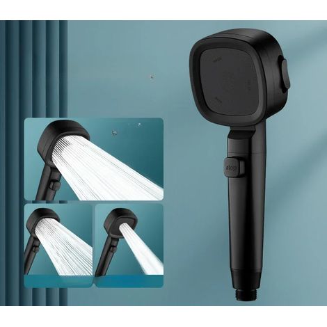 Pommeau de douche haute pression (noir) Économie d'eau 3 modes, réglable, arrêt facile, jet massant, accessoires de salle de bain (1/5)