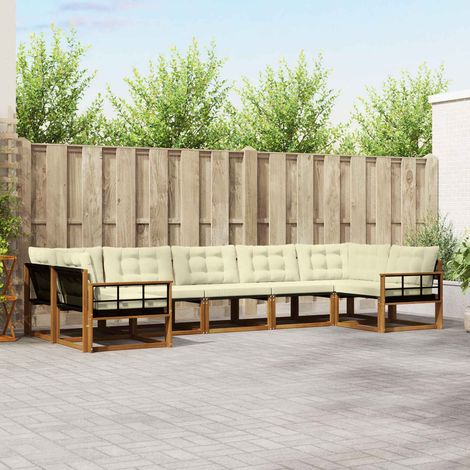 vidaXL Set di divani da esterno con cuscino 7 pcs Naturale e (1/5)