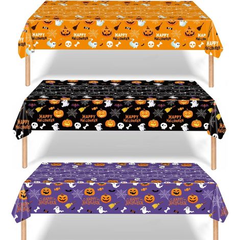 Lot de 3 Nappes Plastiques Halloween 137 x 274 cm, décoration de table pour fête horreur, nappe jetable, résistante aux éclaboussures, accessoire de soirée Halloween (1/5)