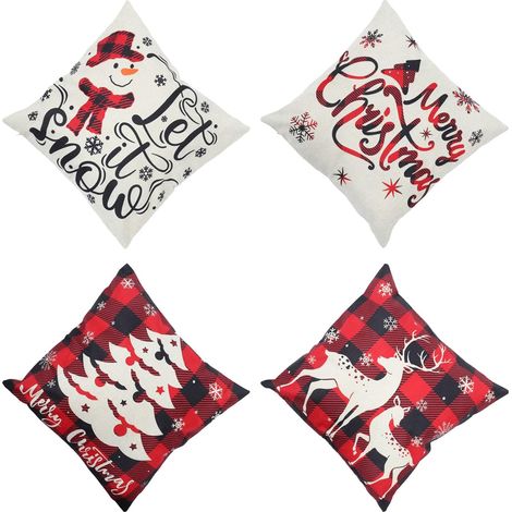 4pièces Taie Oreiller Carrée De Noël Housse De Protection pour Oreiller Lot de Housses De Coussin Décoratives (1/5)