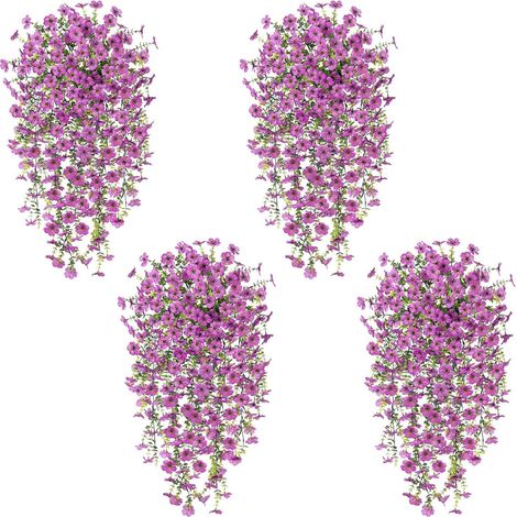 Paquete de 4 flores artificiales para exteriores resistentes a la intemperie - 76 cm - Plantas para balcón resistentes a los rayos UV - Color púrpura (1/5)