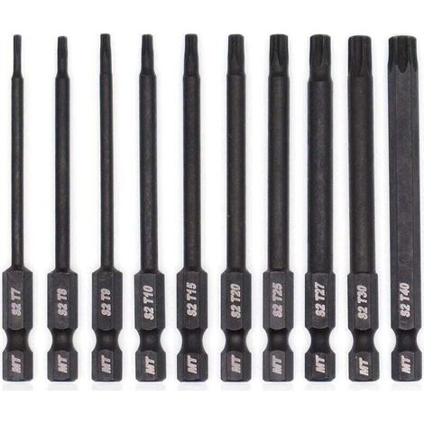 Trywise Torx Bit Set for Screwdrivers, Drills and Impact Wrenches, Temperature Resistant, Advanced Heat Treatment, Phosphate Coating, 8 cm, 10 Pieces (1/4)