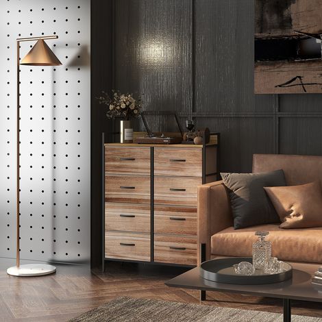 Meuble de Rangement commode 8 tiroirs en tissu amovibles. étagère supérieure et cadre acier 79L x 29l x 101H cm