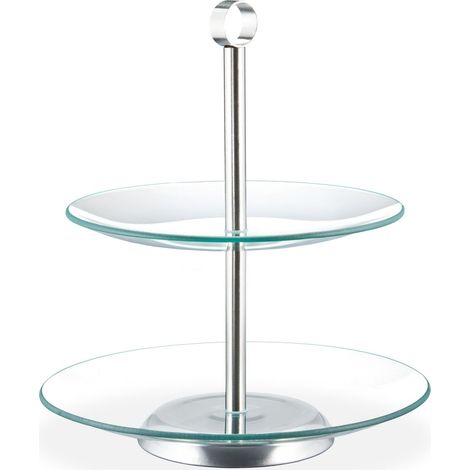 Alzata per torte rotonda a 2 livelli per pasticceria e snack eleganti 30 x 30 x 15 cm in vetro trasparente 130007865