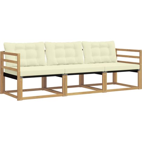 Set di divani da esterno con cuscino 3 pz  Salotto da Giardino Bianco e Crema (1/5)
