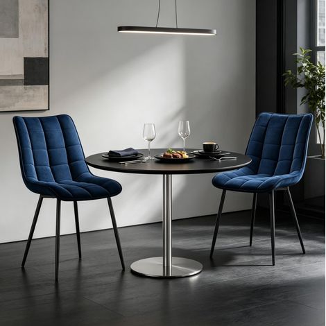 Lote de 2 sillas de comedor de terciopelo azul con patas metálicas, cómodas (1/5)