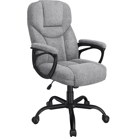 Yaheetech Chaise de Bureau en Tissu avec Dossier Haut Ergonomique Support Lombaire Hauteur Réglable Base en Métal Gris (1/5)