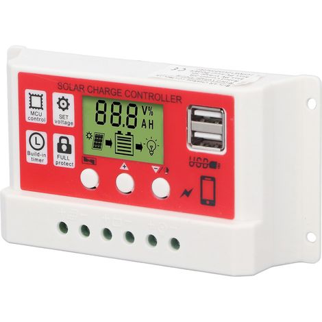 Régulateur de charge solaire PWM pour batterie lithium et panneau photovoltaïque avec écran LCD 12V/24V 20A (1/5)