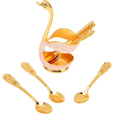 Ensemble de 6 cuillères à café en aluminium avec base en forme de cygne, convenant aux desserts, aux crèmes glacées et aux cuillères à thé. (1/5)