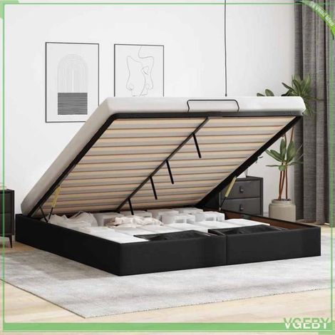 Cadre de lit ottoman - 3310809 - Similicuir noir - 160x200 cm - Rangement coffre hydraulique (1/5)