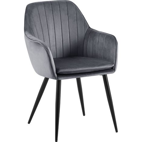 Silla de comedor x1 en terciopelo gris oscuro con costuras verticales y estructura de metal 100007142 (1/5)